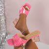Модные конфетные цвета, сандалии с толстым каблуком и большим квадратным носком для женщин, весна-лето, нескользящие туфли на высоком каблуке, пляжные сандалии с открытым носком