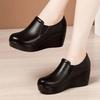 Fashion 6cm Small Size 32-43 Comfortable Med Heels Platform Wedges Shoes Spring Deep Mouth Soft Leather Loafers Slip On Mom Shoes