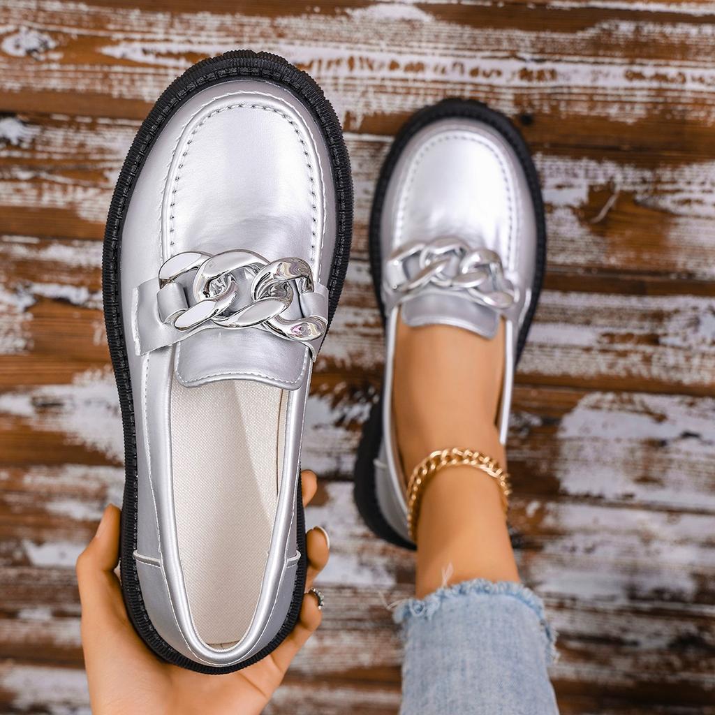 Модная женская обувь весна-осень 2024 года, новые однотонные туфли с круглым носком и квадратным каблуком, повседневные туфли без застежек на среднем каблуке