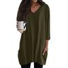 Womens Tops V-neck 3/4 Sleeve Blouses Casual Mid-length Shirts Fashion Print Tunic Tops With Pockets