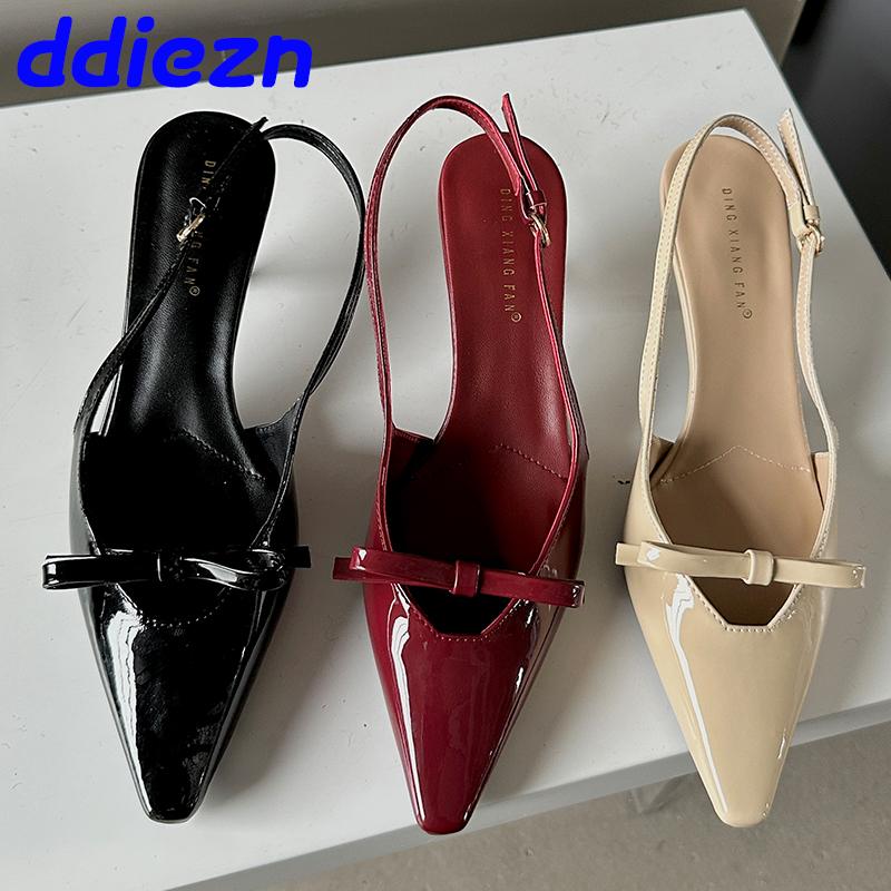 Fashion New Red Footwear Pumps Heels Shoes For Women 2025 Female Slingbacks Fashion Butterfly-Knot Pointed Toe Ladies High Heels Shoes
