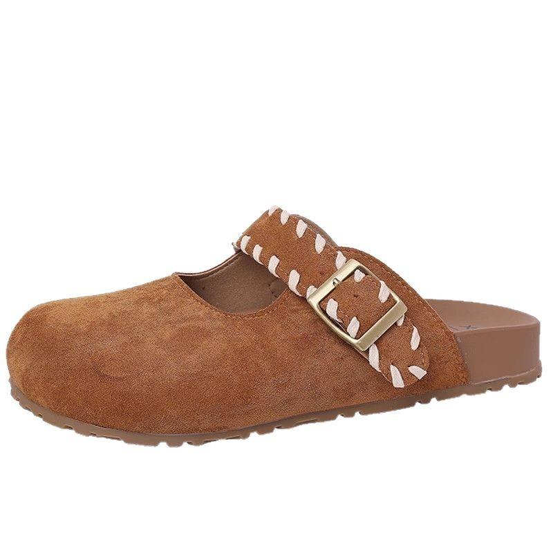 Half Slippers Women's Outer Wear Spring and Summer New Belt Buckle Bag Head Lazy One Pedal Slippers Platform Shoes