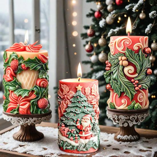 Рождественская форма для свечей 3D рельефный Санта Елка Снеговик Цилиндрическая силиконовая форма для смолы свечей мыла рукоделия торта шоколада