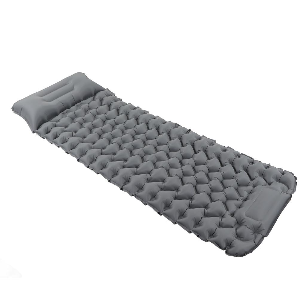 Grey Camping Sleeping Pad Ergonomic Design Foot Press Inflation Waterproof Nylon Sleeping Mat for Ca