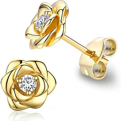 Серьги-гвоздики Huitan Eternity Flower с фианитами, романтичные розы, аксессуары для ушей для женщин, повседневная одежда, элегантные серьги, классические ювелирные изделия