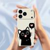 For iPhone 17 Pro Case Love Black Cat Pattern Printing Straight Edge TPU Phone Back Cover