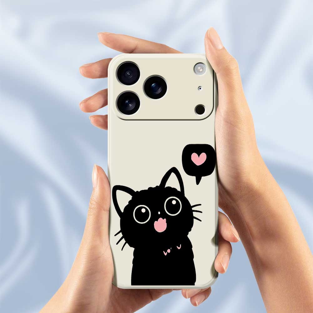 For iPhone 17 Pro Case Love Black Cat Pattern Printing Straight Edge TPU Phone Back Cover