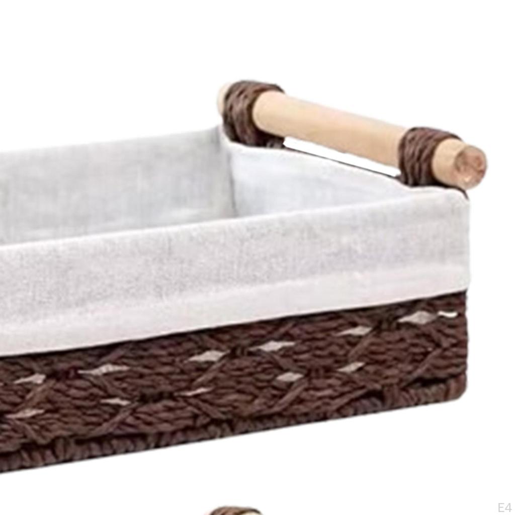 2 Pieces Woven Baskets Hand-Woven Paper Rope Storage Bathroom with Handle Rectangular