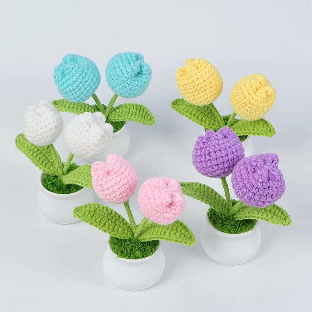 DIY Craft Тюльпан Цветы ручной работы Готовые плетеные цветы ручной работы в горшке Декор для домашнего рабочего стола