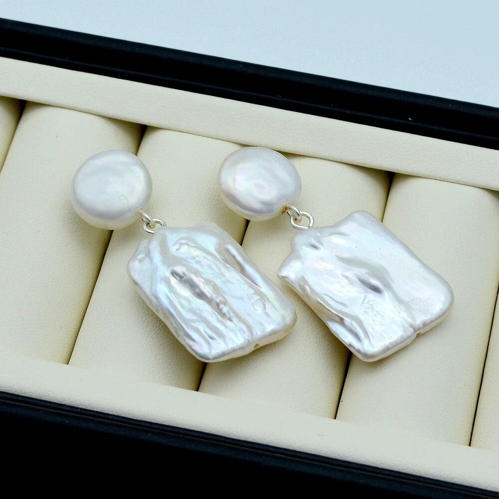 Женские серьги, белые большие квадратные жемчужные серьги, кулон в стиле барокко, двойные бусины, винтажные жемчужные серьги