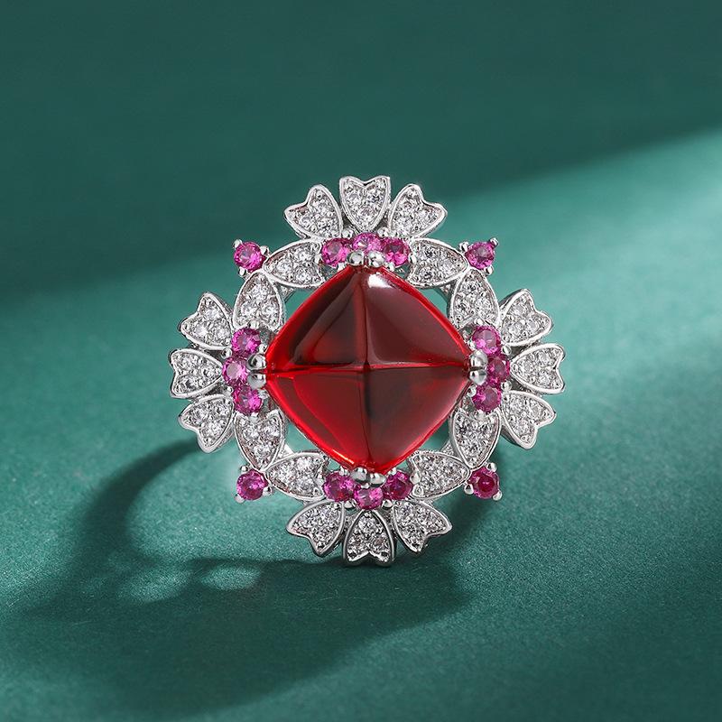 Кольцо с цирконом контрастного цвета, кольцо с микросапфиром и изумрудом, рубином, модное регулируемое кольцо.