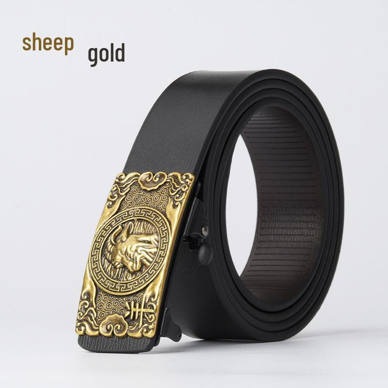 Chinese Zodiac Retro Men's Automatic Cowhide Leather Belt