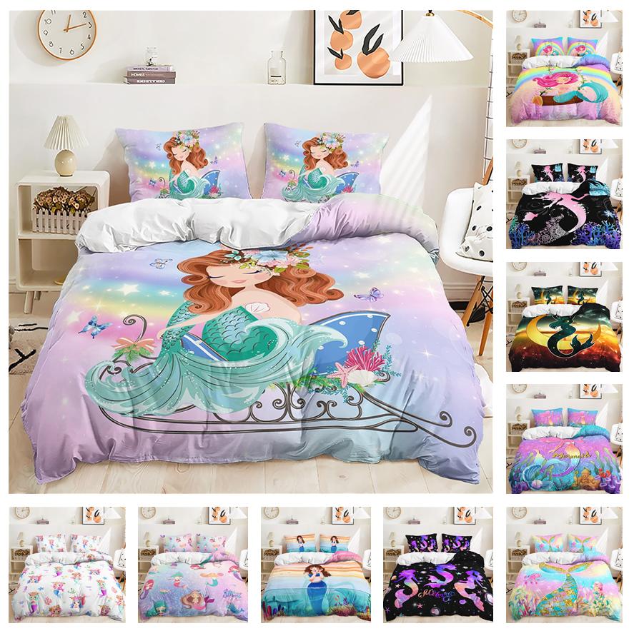 3D Printed Mermaid Princess Bedding Set for Girls and Women, Dreamy Quilt Cover Pillowcases 2/3pcs Gift