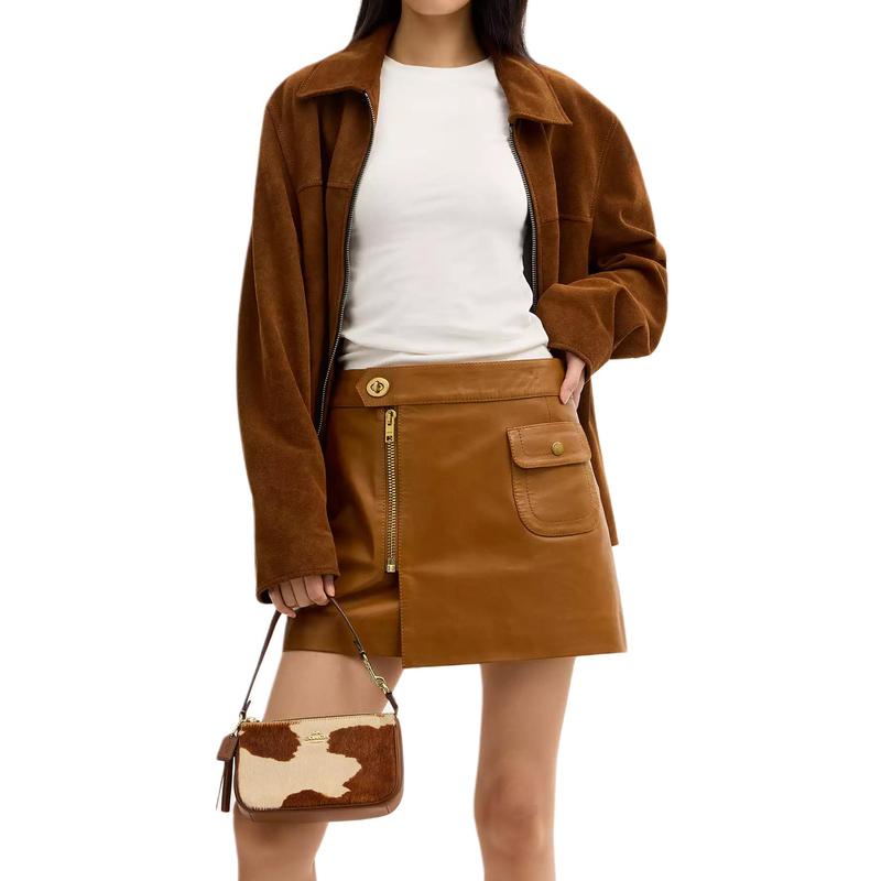 Coach Сумка ручная из телячьей кожи Nolita 19 с логотипом, маленькая, женская, коричневая с хаки