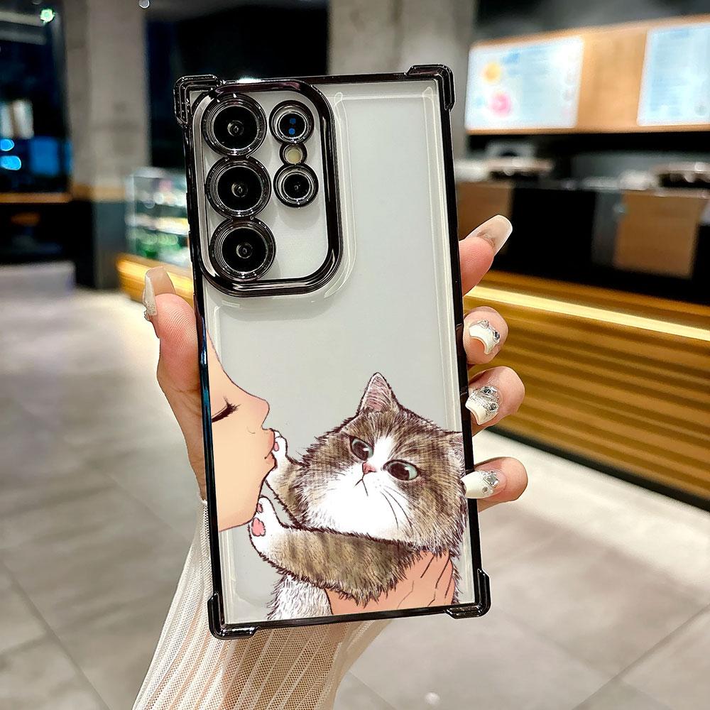Чехол для телефона Galaxy S26 Ultra с изображением лица девушки без поцелуя и кошки, милый чехол для Samsung S26 S25 S24 S23 S21 Ultra S20 FE S25 Plus 5G