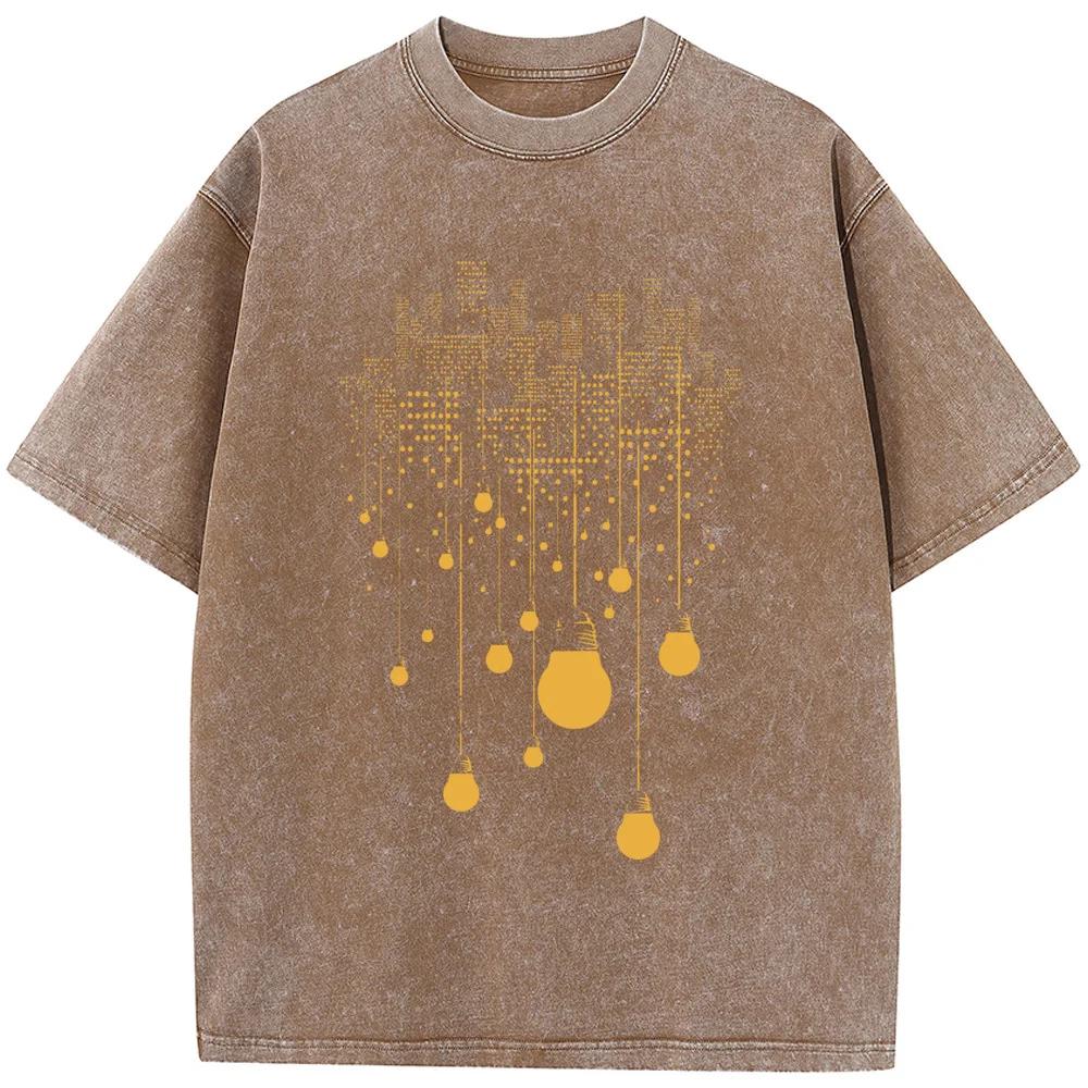 Футболка Hanging City Washed, летняя свободная отбеленная футболка из хлопка с круглым вырезом и коротким рукавом, отбеленные топы, футболка