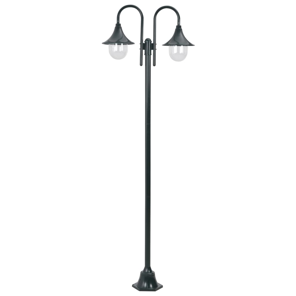 Garden Bollard Light with E27 Socket 220 cm Aluminum Dual Lantern Dark Green