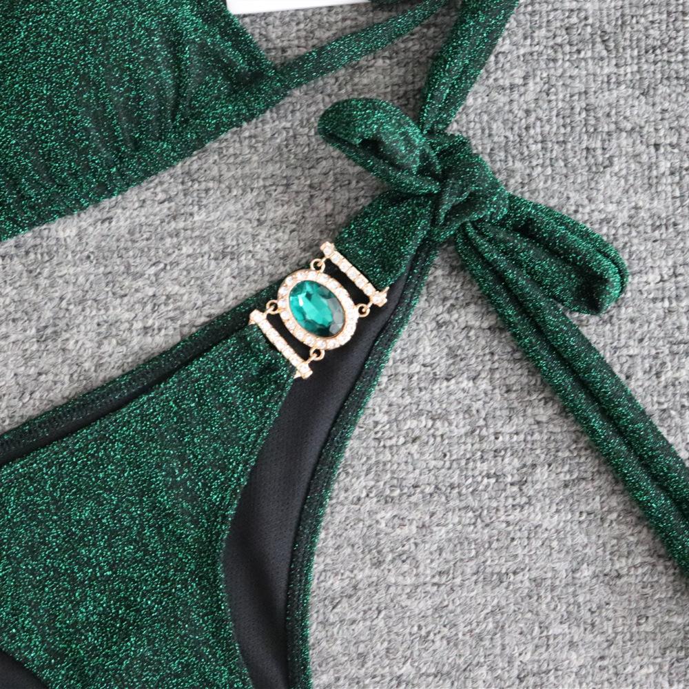 Сексуальный блестящий купальник с кристаллами и бриллиантами, бикини с золотым ремешком, женский купальник