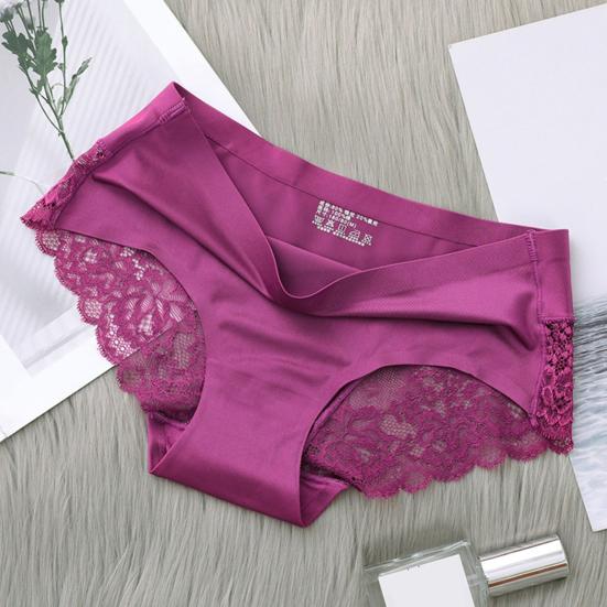 Женские однотонные трусы со средней посадкой, прозрачные кружевные трусы с вышивкой, бесшовные трусики из ледяного шелка, нижнее белье