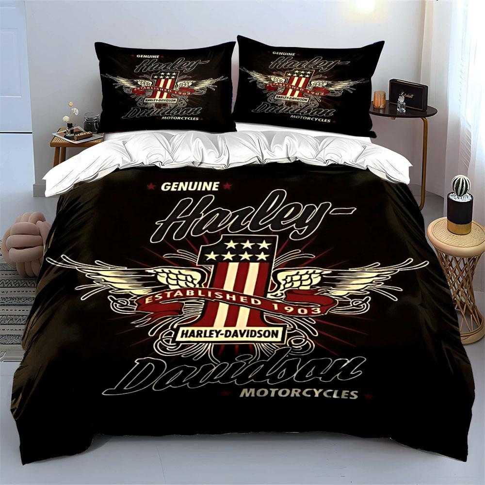 Harley-Davidson Winged Logo Bedding Duvet Cover Set Duvet Cover Pillowcases (1*Duvet Cover 2*Pillowcases, without duvet insert)