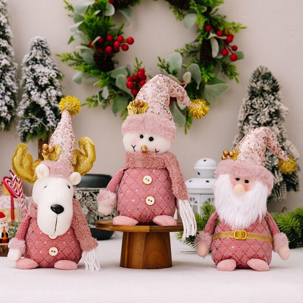 Handmade Christmas Sitting Snowman Doll Pink Merry Christmas Decorations  Party Festival Favors