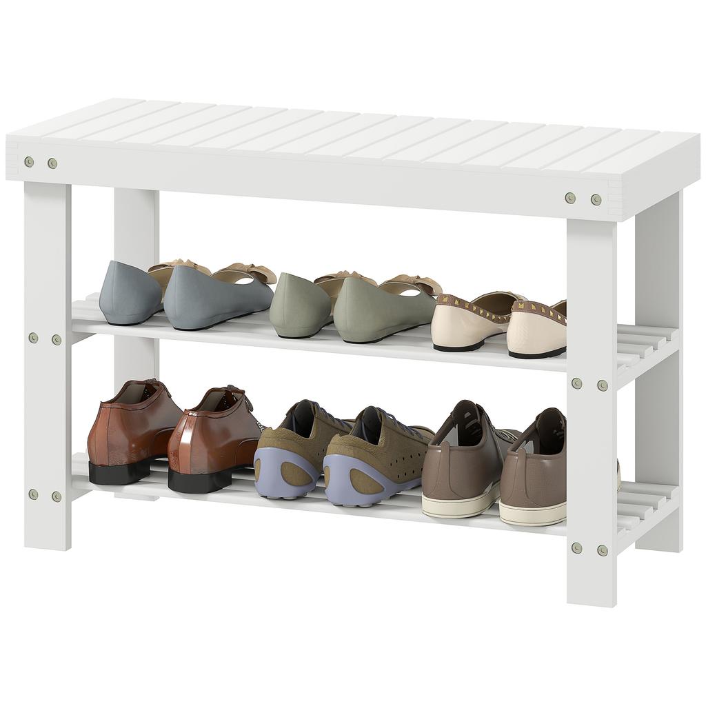 Shoe Bench with Seat Storage 2 Shelves 70 x 28 x 45cm White