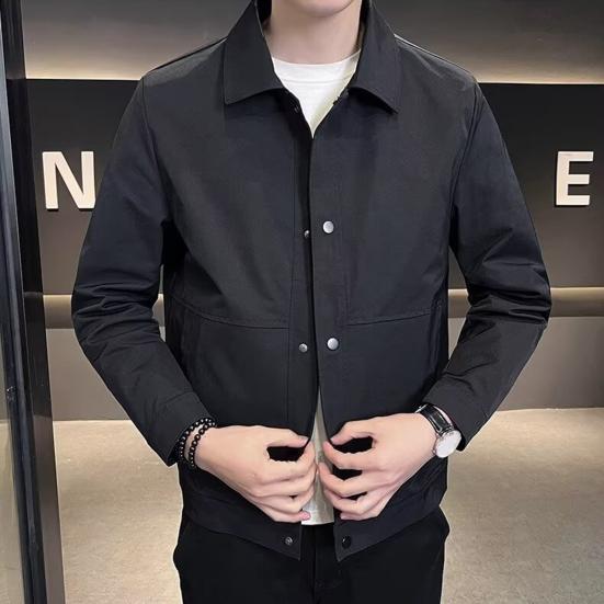 Мужская куртка с лацканами, длинным рукавом, застежкой на пуговицы, пальто с боковыми карманами, весна-осень, однотонная повседневная верхняя одежда