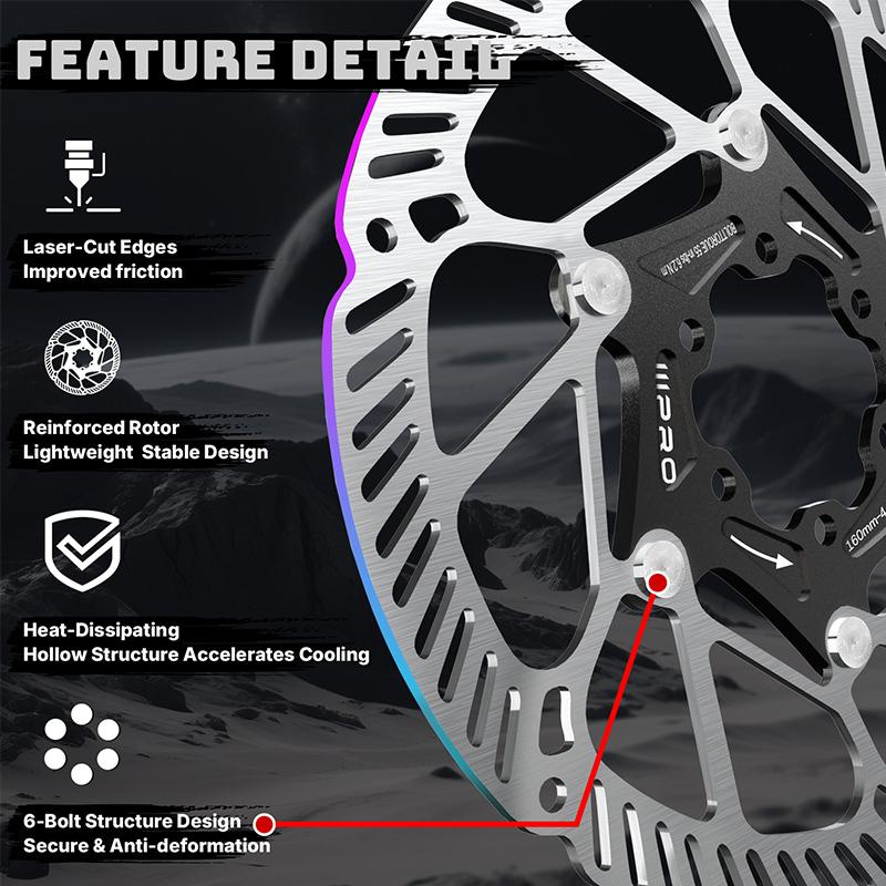 IIIPRO Bicycle Brake Disc Rotor 140/160/180/203MM Road Bike Brake Disc Heat Dissipation 6 Bolts Bicycle Floating Rotor