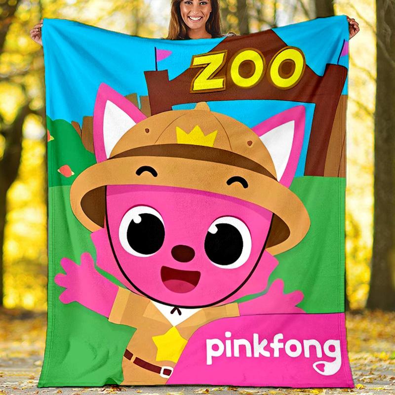 1pc Pinkfong1 Theme Blanket - Digital Print, Polyester, Cozy for All Seasons, Perfect for Outdoor, Camping, and Travel