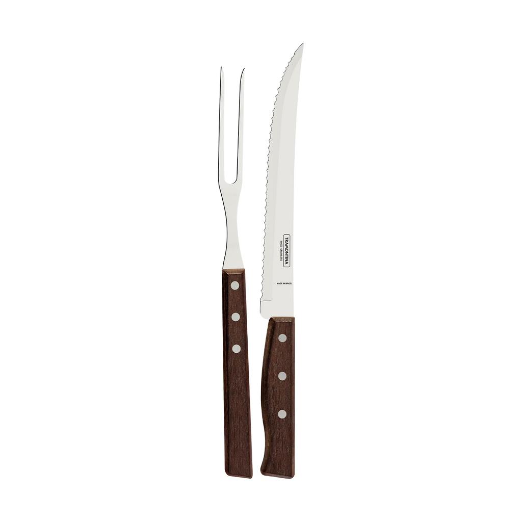 Tramontina Wooden Carving Fork Knife Traditional Set of 2 Natural Wood Made in Brazil TRAMONTINA & 22299/012