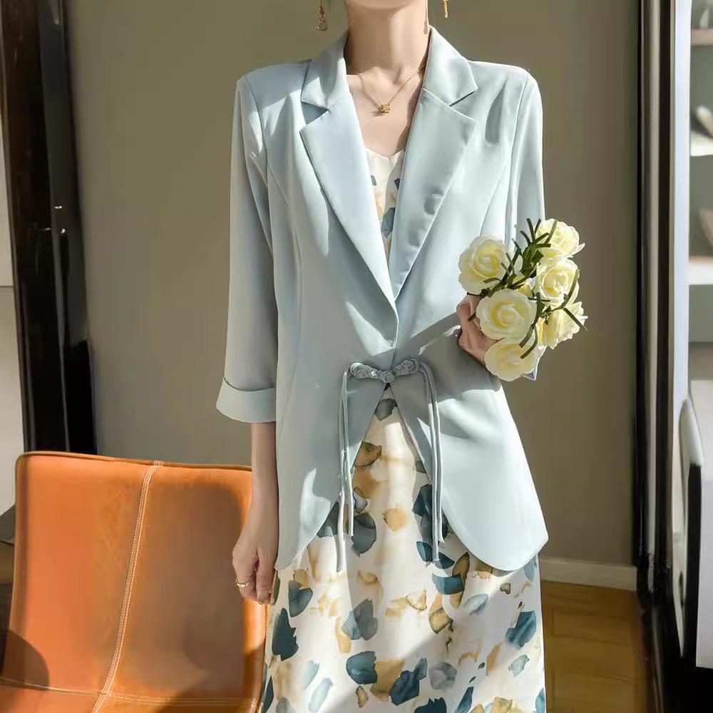 Женский белый шифоновый пиджак - лето 2024, элегантный дизайн, застежка на пуговицы, рукава три четверти