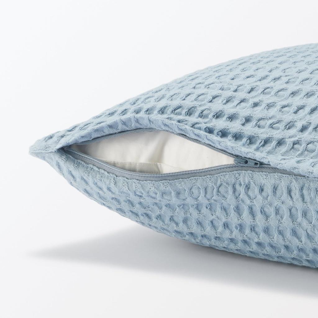 MUJI Indian Cotton Washed Waffle Weave Cushion Light 76420149 Cover, 43x43cm, Blue,