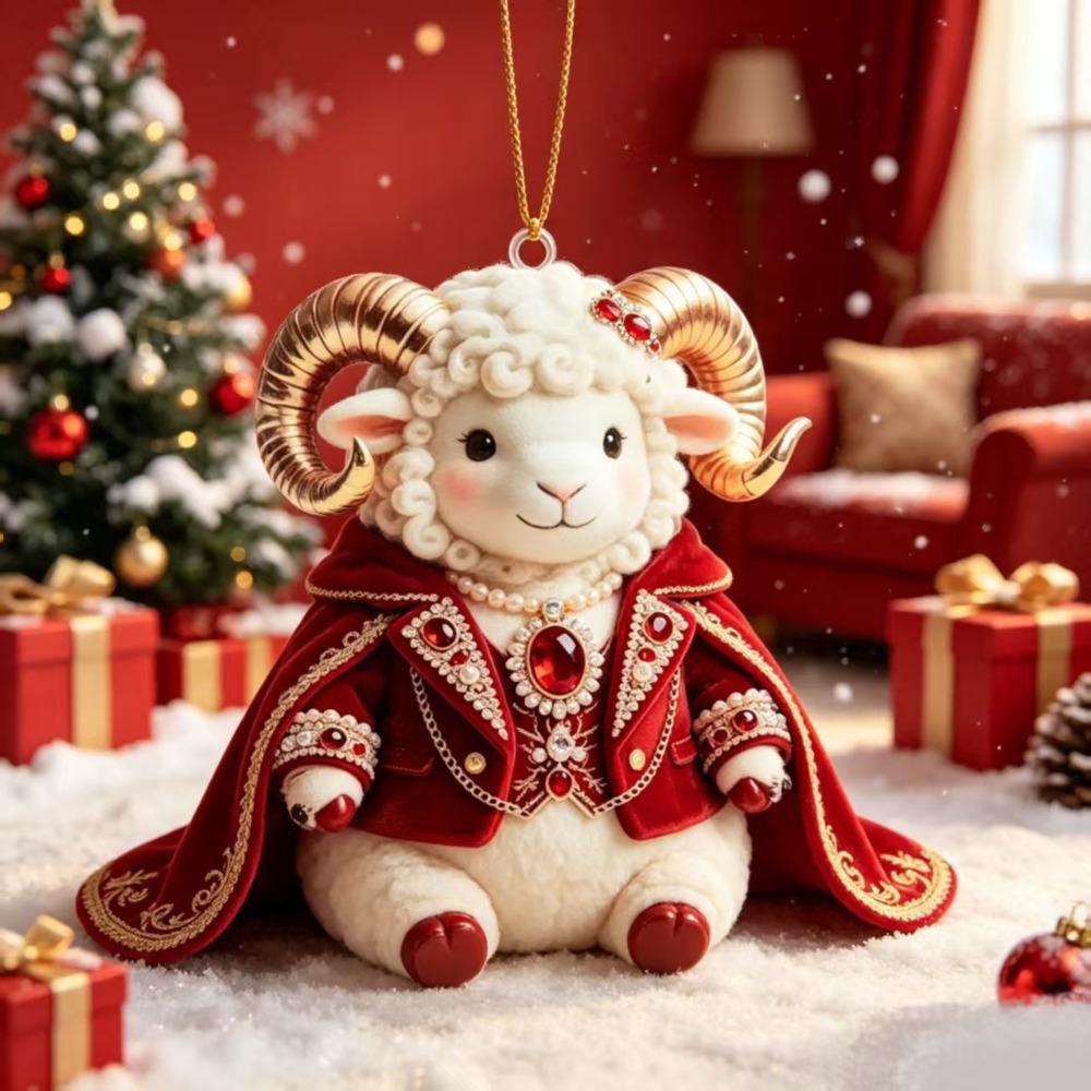 2D Flat Goat Hanging Ornament Artificial Rhinestone Animal Hanging Decoration Festive Occasions