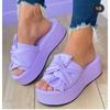 European and American Foreign Trade Large Size Solid Color Muffin Bow One-word Slippers Women Cross-border Thick Bottom Outer Wear Beach Sandals