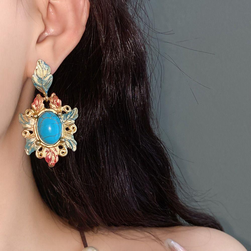 Exquisite Oil Drop Flower Ear Studs Baroque Korean Style Earrings Enamel Flower Earrings Girls