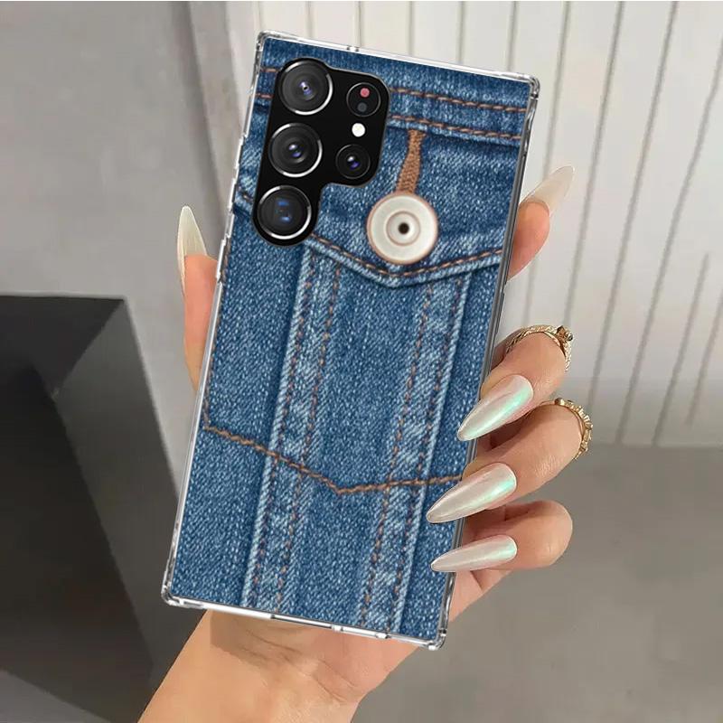 Джинсовый Ковбойский Деним Печатный Чехол для Телефона для Samsung Galaxy S26 S24 S23 Ultra S25 Edge S22 S21 Plus S20 FE + Мягкая Печатная Оболочка Funda