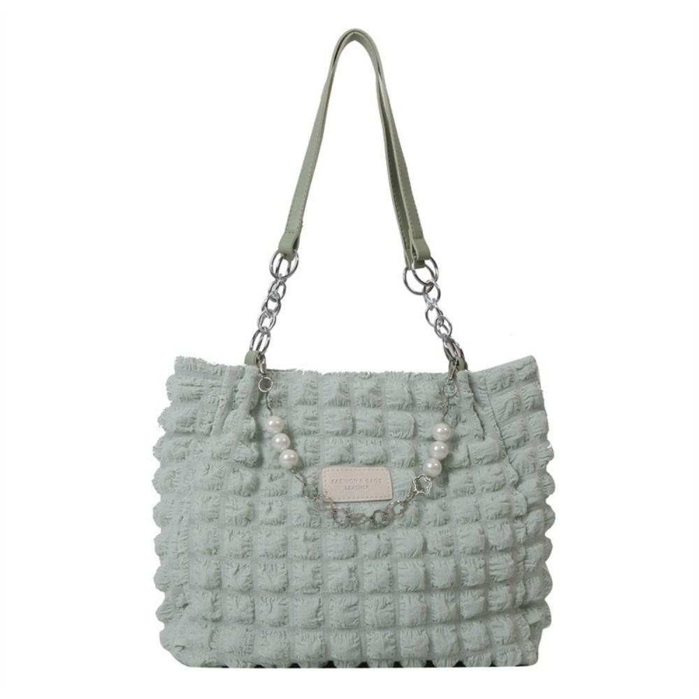 Beaded Pleated Tote Bag Korean Style Large Capacity Plaid Handbag Solid Color Dumplings Bag Bubble Cloud Bag Office Worker