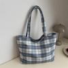 Canvas Bag Summer Fashion Plaid Handbag Light Travel Large Capacity Shoulder Bag Women