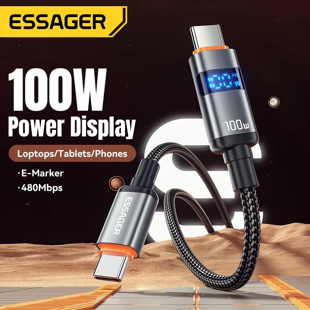 Essager Digital Display USB Type C - USB C кабель для Huawei mate60 100 Вт быстрая зарядка зарядное устройство провод шнур для Macbook pro Xiaomi