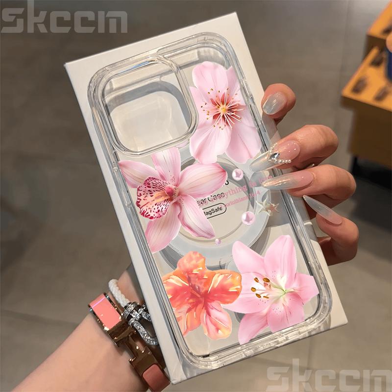 Flower Hibiscus Floral Case For Samsung Galaxy S25 Ultra S24 FE S23 S22 S21 S20 Plus A55 Magsafe Magnetic Wireless Charge Cover