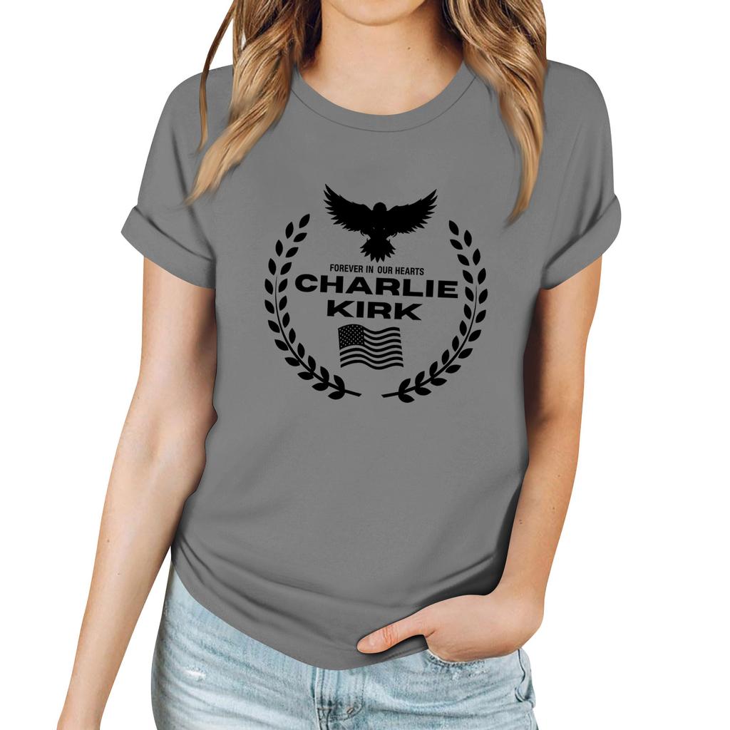 Women's Casual Printed T-Shirt Round Neck Pullover Short Sleeve Top