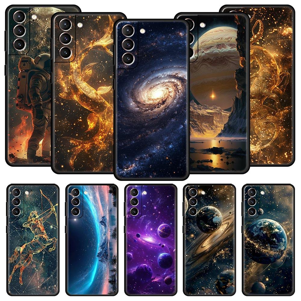 Чехол для телефона "Лунная Галактика Вселенная" Для Samsung Galaxy S26 Ultra S25 Plus S24 FE S23 S22 5G S21 S20 Черный Мягкий