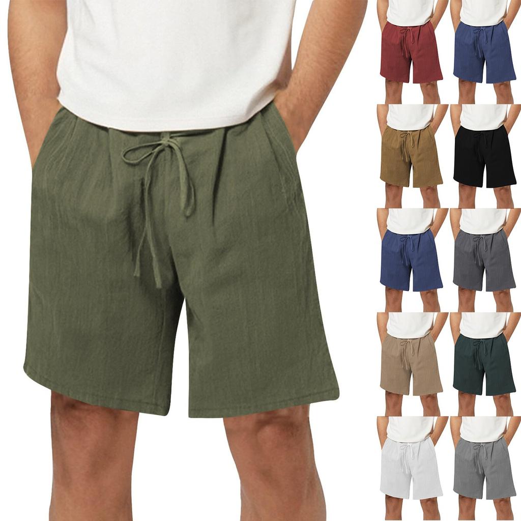 Men's Cotton And Linen Solid Color Lace-up Sweatpants Men's Shorts Casual Pants