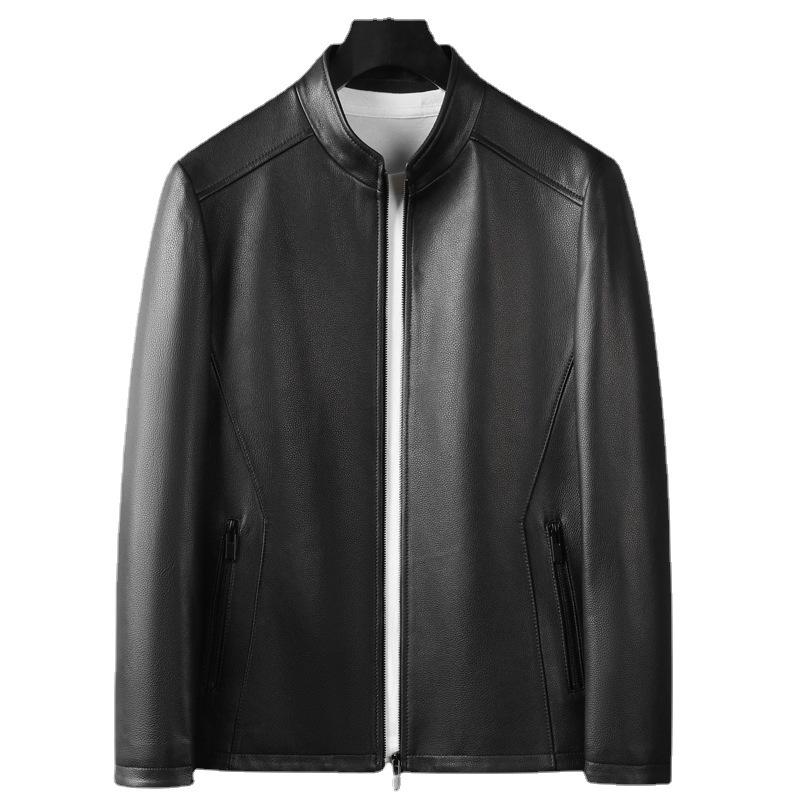 Leather Leather Jacket Leather Men's Leather Jacket Leather Casual Goatskin Men's Stand-Up Collar Casual Jacket