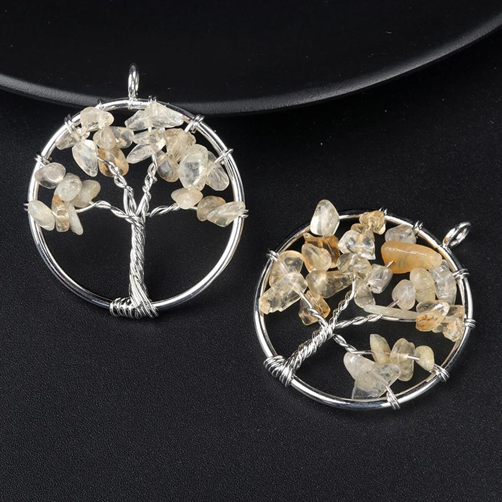 1 шт., кулон «Древо жизни», натуральный камень, обмотка, гравийный кулон для изготовления ювелирных изделий, ожерелье, аксессуар «сделай сам», размер 30x30 мм