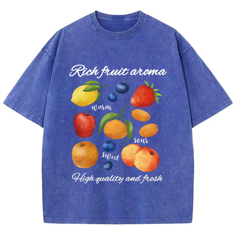 benber vintage Womans Washed T-Shirts Rich Fruit Aroma Printing Short Sleeve Cotton Crewneck Oversize Tops Vintage Female Clothes