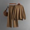 GMXIA Solid-color Knitted Semi-high Neck Slit Sweater Set for Women's Autumn and Winter Fashionable Casual Sweater Two-piece Set