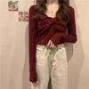 Sleek Red Slim-Fit Long-Sleeve Sweater for Women - Versatile Spring 2024 Fashion Top