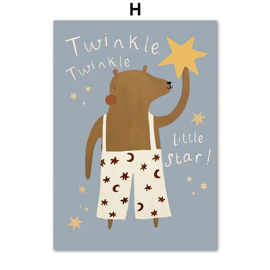 Мультфильм Мышь Гепард Кролик Медведь Единорог Настенная Картина на Холсте Плакаты на скандинавскую тему и принты настенные панно Декор для детской комнаты