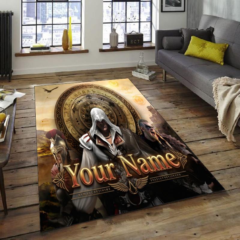 Assassin's Creed Design Area Rug Personalized Name- Non-Slip, Soft & Cozy Floor Mat for Living Room, Office - Indoor/Outdoor Carpet